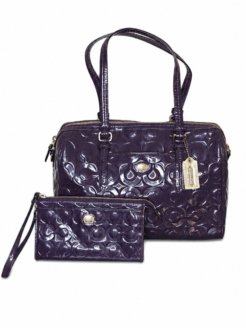 Coach F26962 Peyton Op‎ Art Purple Patent Leather Satchel Wristlet Set